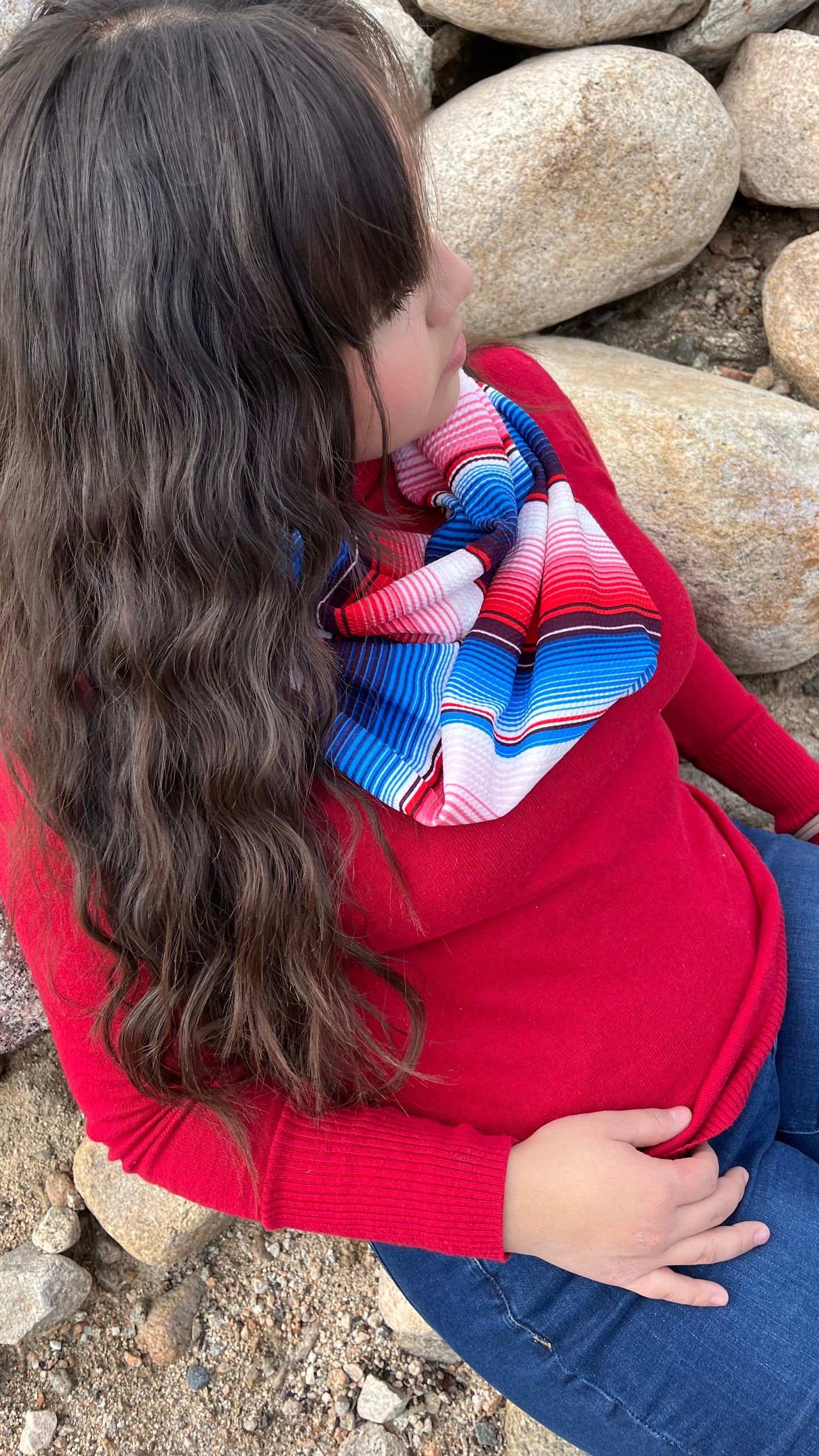 Pink, Blue and Red Sarape Inspired Infinity Scarf