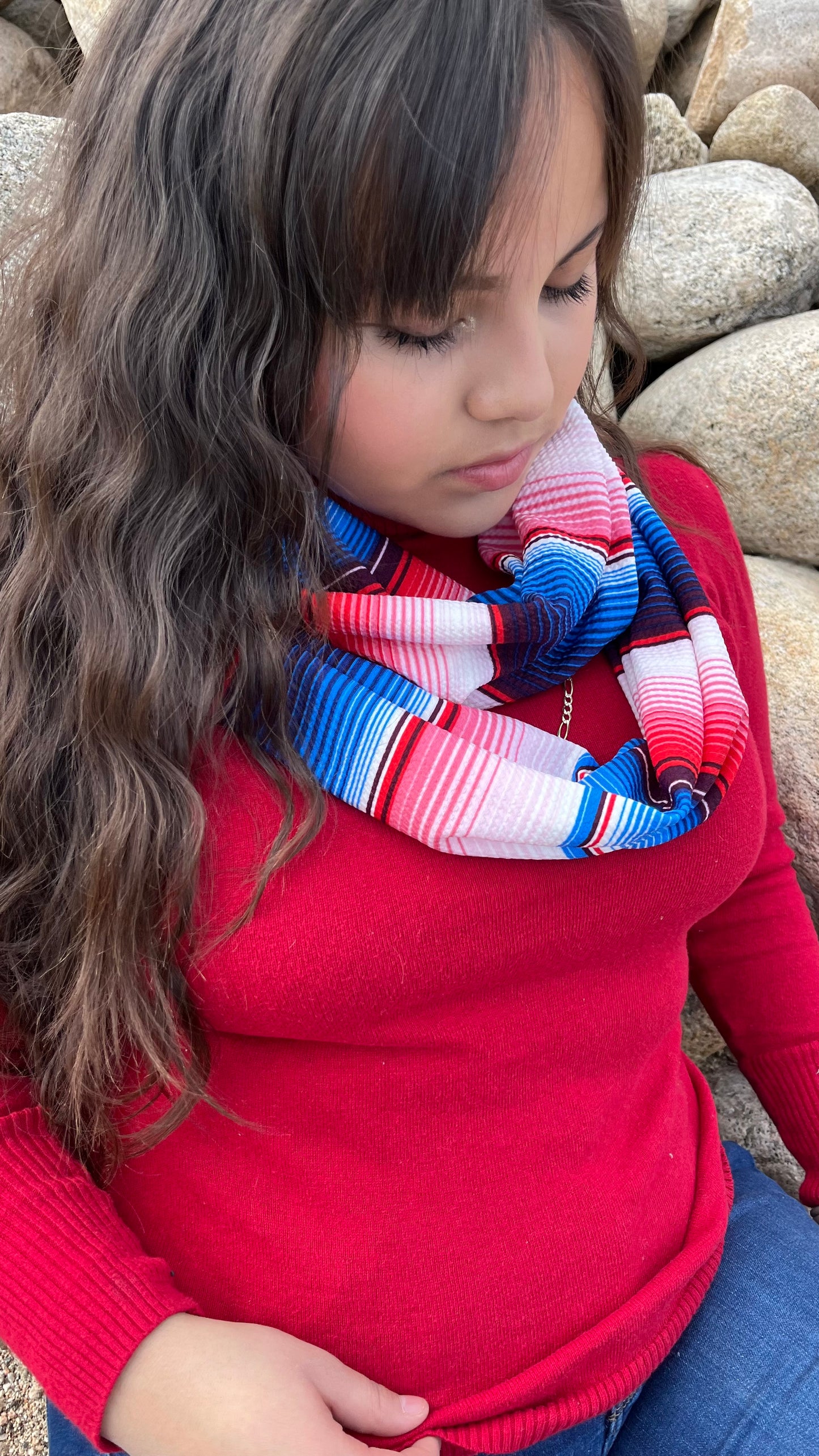 Pink, Blue and Red Sarape Inspired Infinity Scarf
