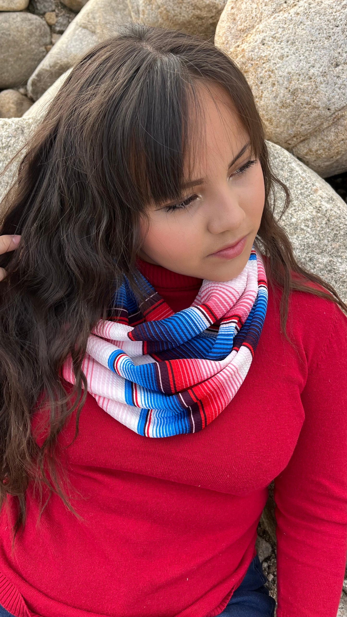 Pink, Blue and Red Sarape Inspired Infinity Scarf