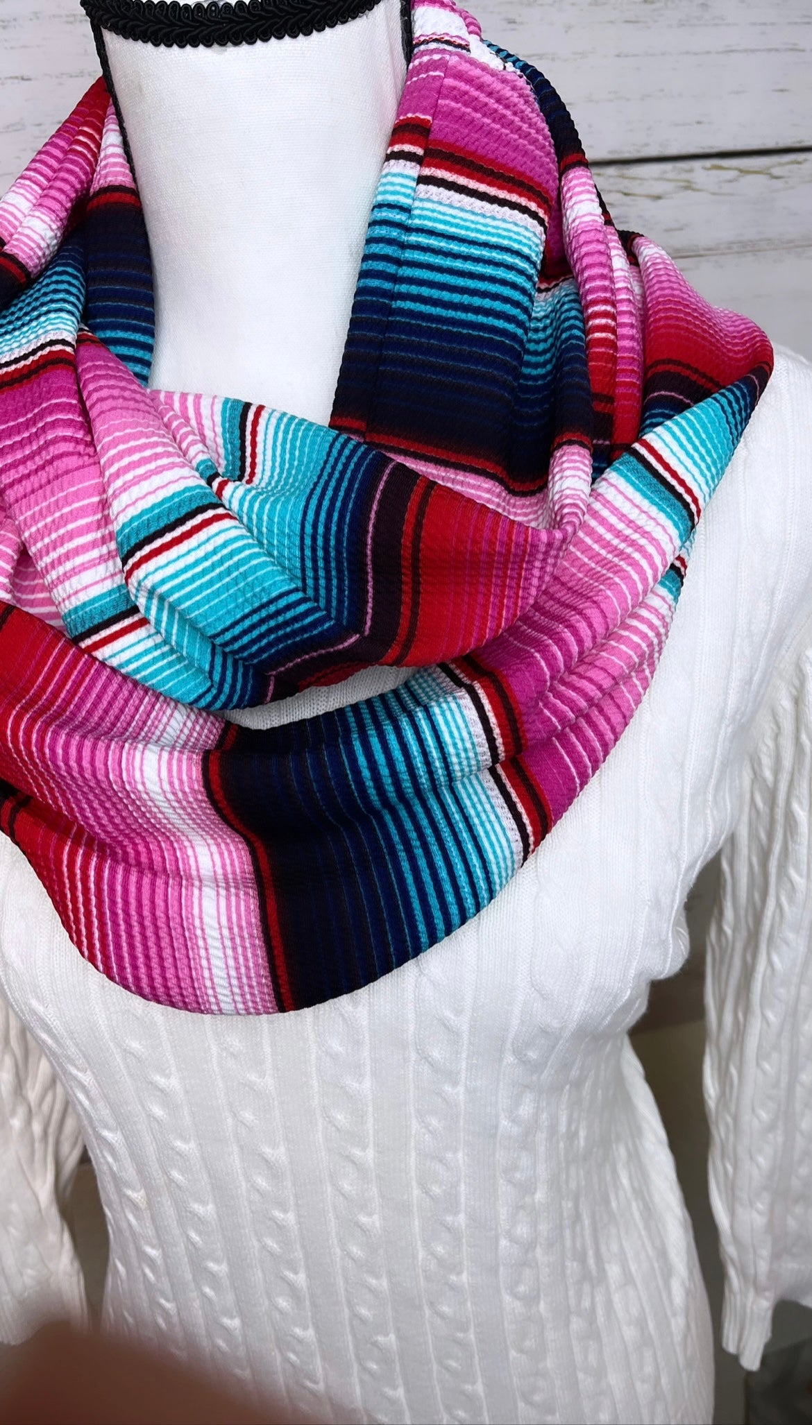 Pink and teal Sarape Inspired Infinity Scarf