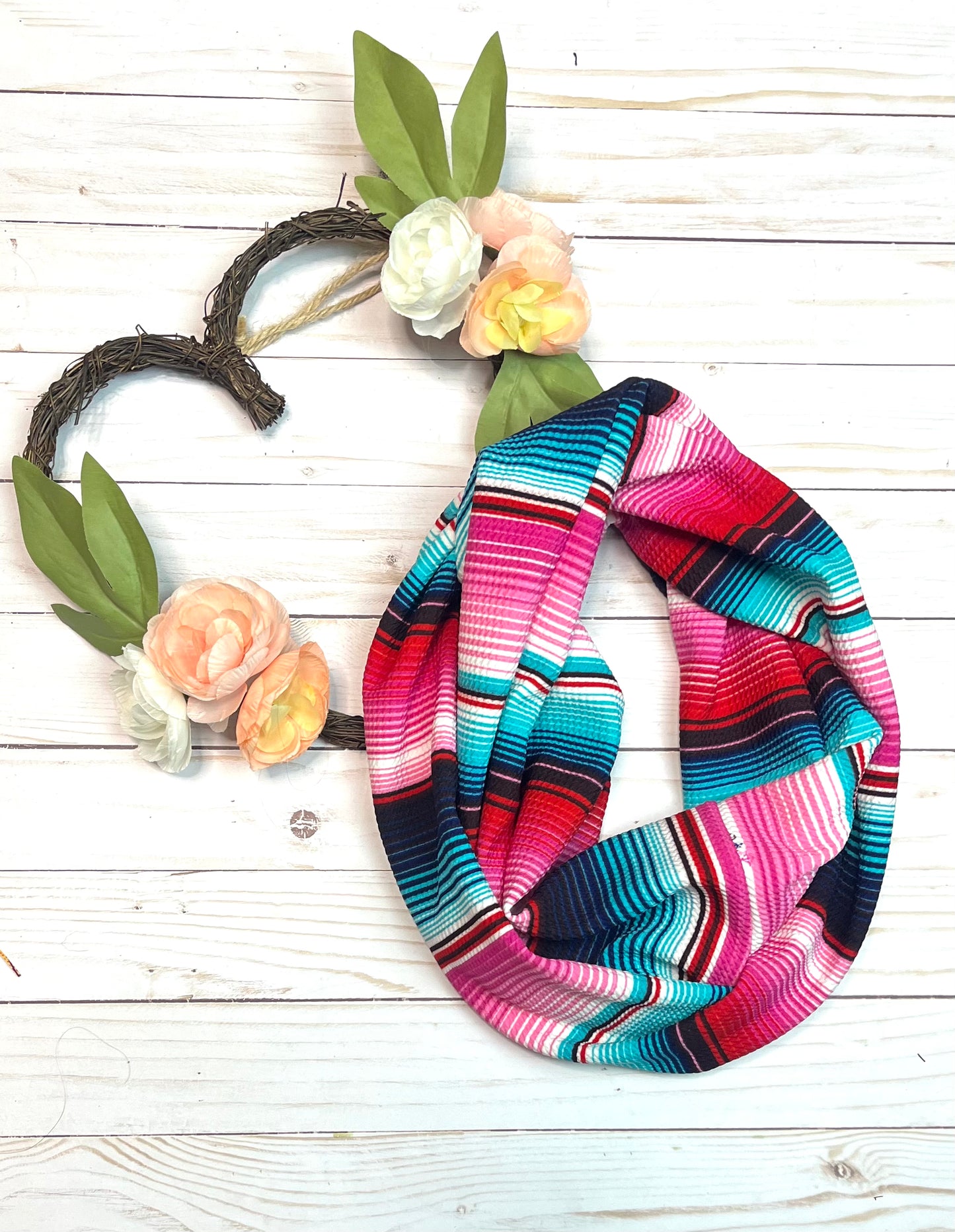 Pink and teal Sarape Inspired Infinity Scarf