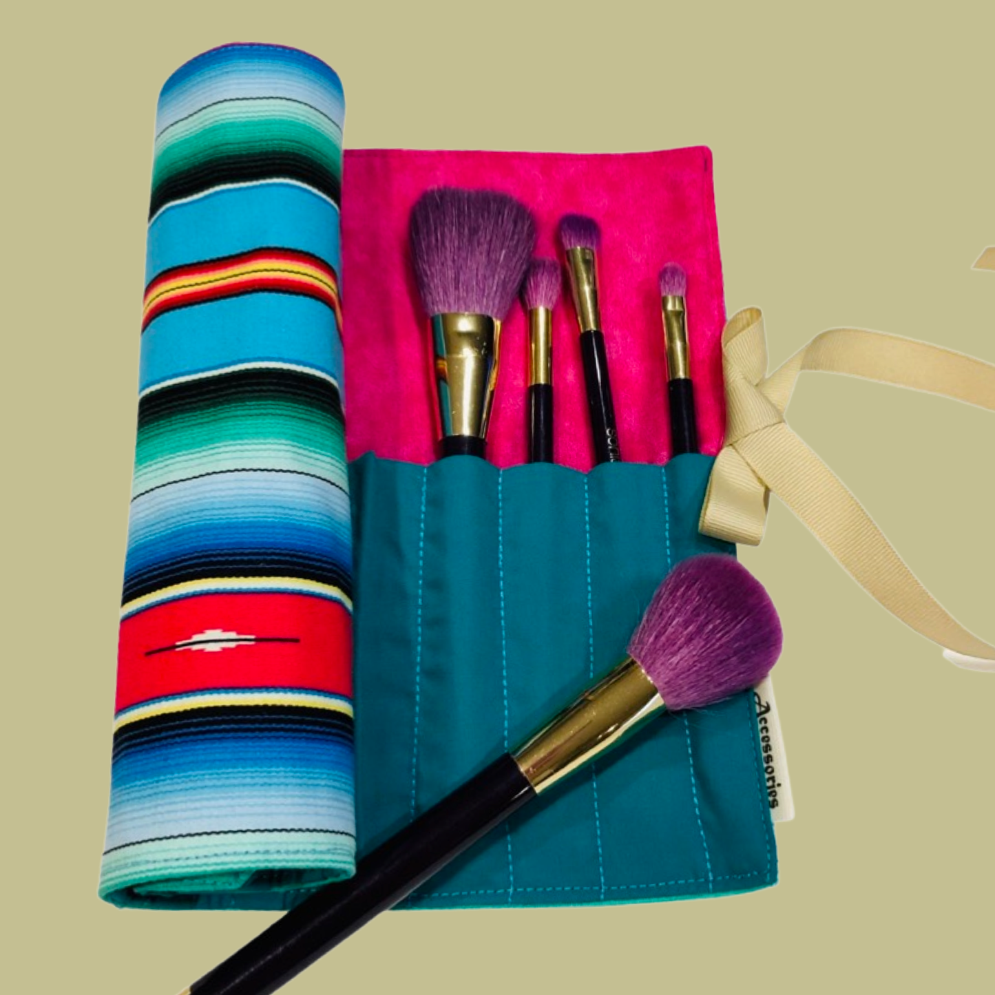 Sarape Makeup Bag and Brushroll (Light blue)