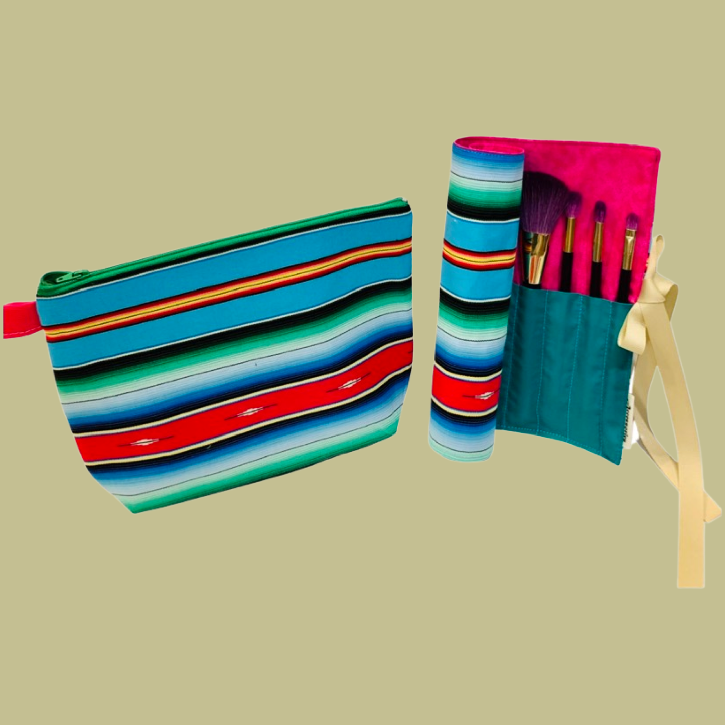 Sarape Makeup Bag and Brushroll (Light blue)