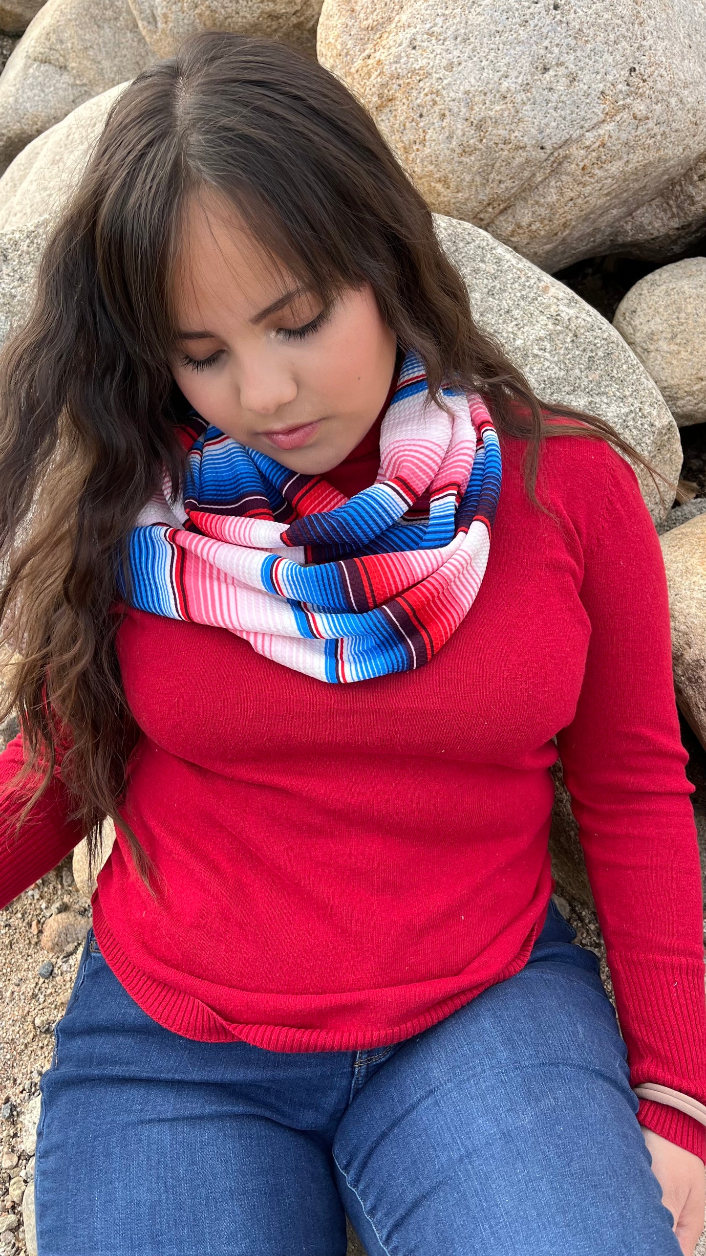 Pink, Blue and Red Sarape Inspired Infinity Scarf
