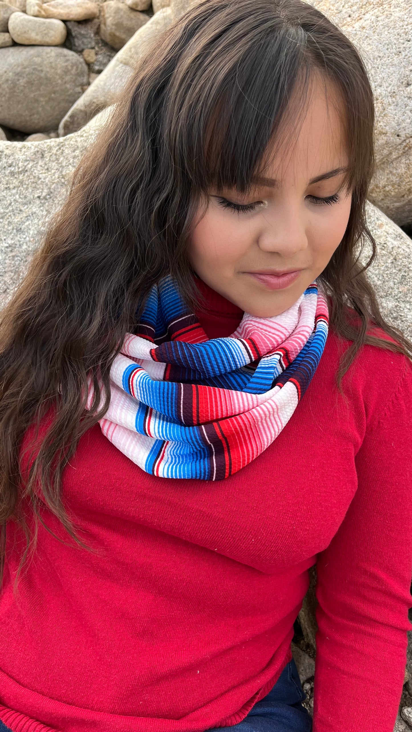 Pink, Blue and Red Sarape Inspired Infinity Scarf