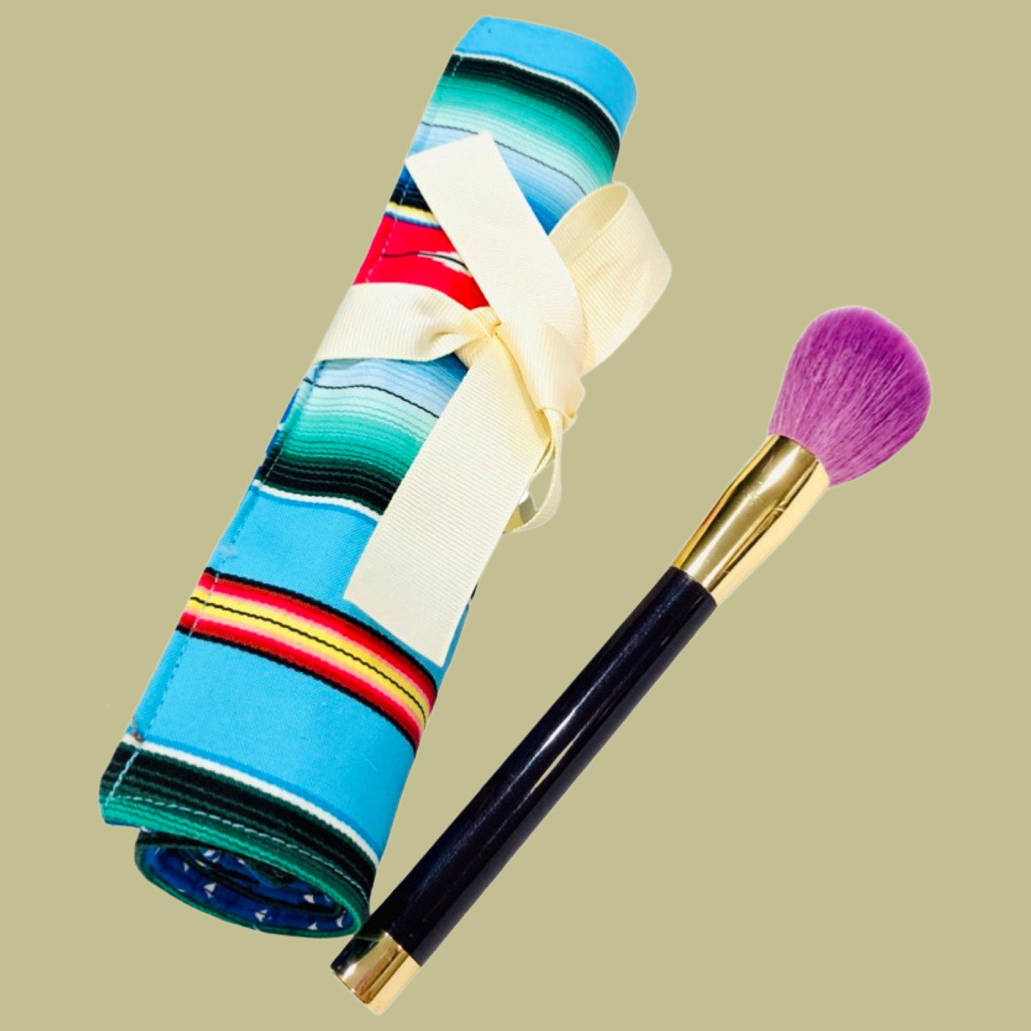 Sarape Makeup Bag and Brushroll (Light blue)