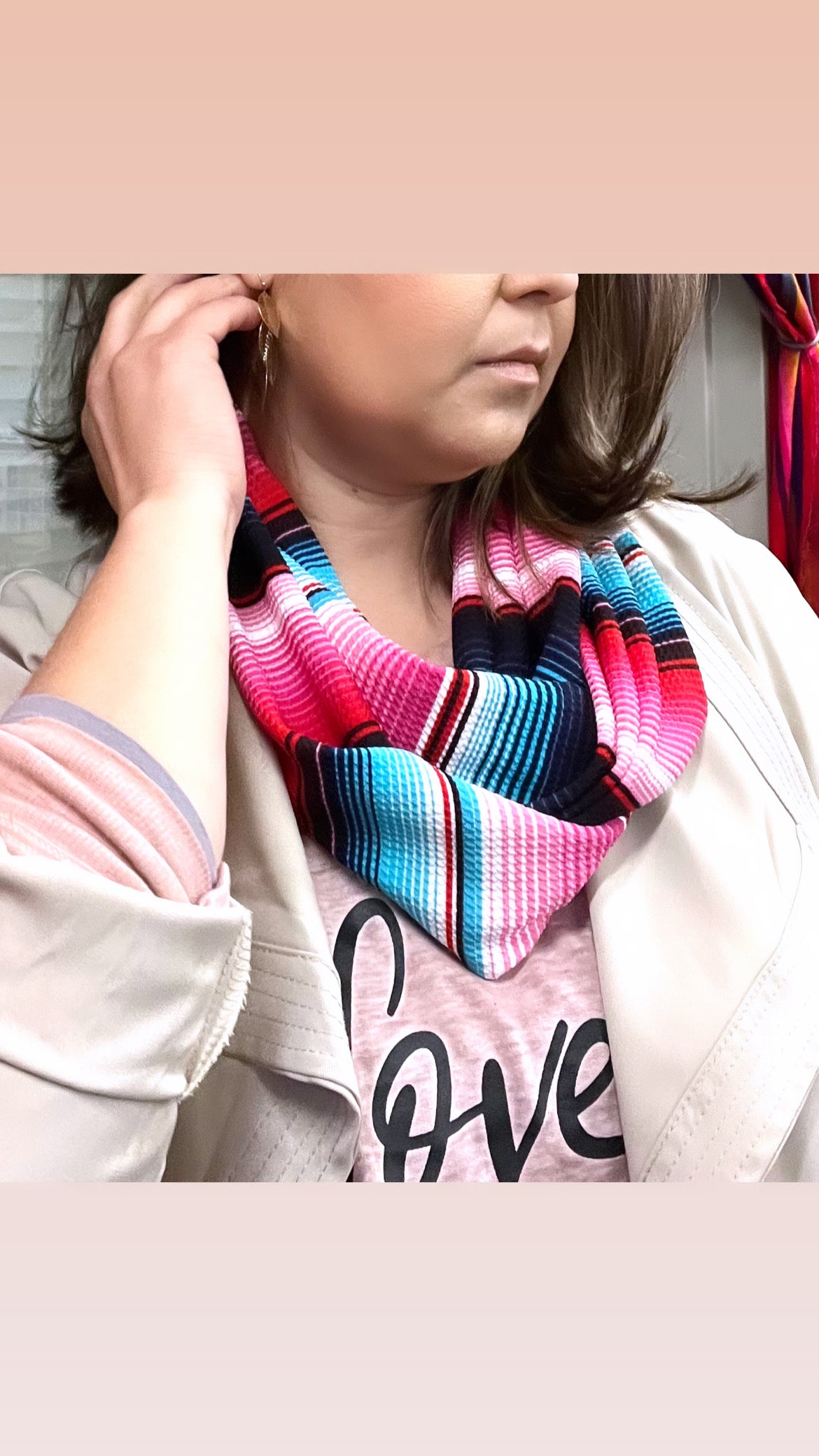 Pink and teal Sarape Inspired Infinity Scarf