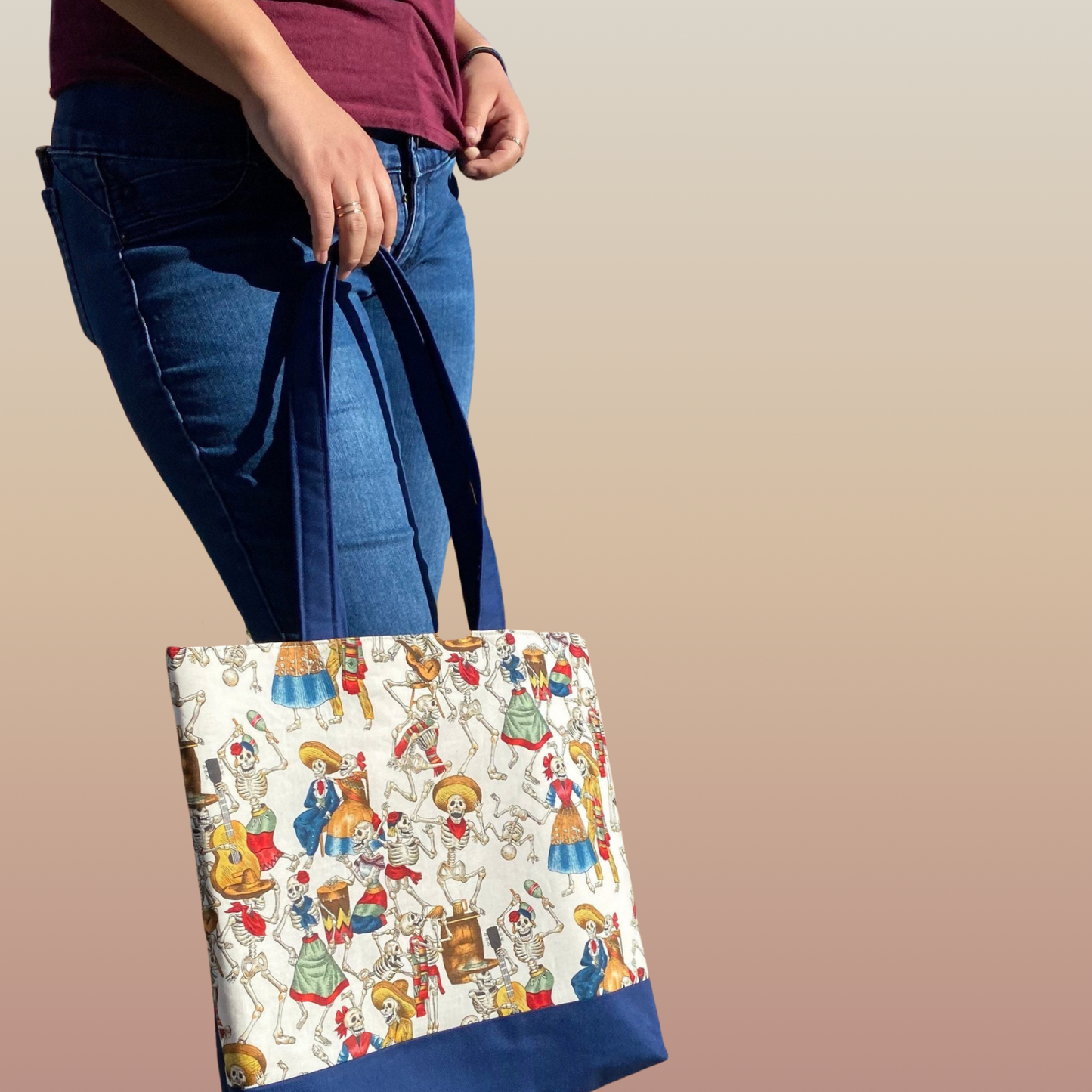 Baile de de Calaveras Tote bag - (Navy Blue)